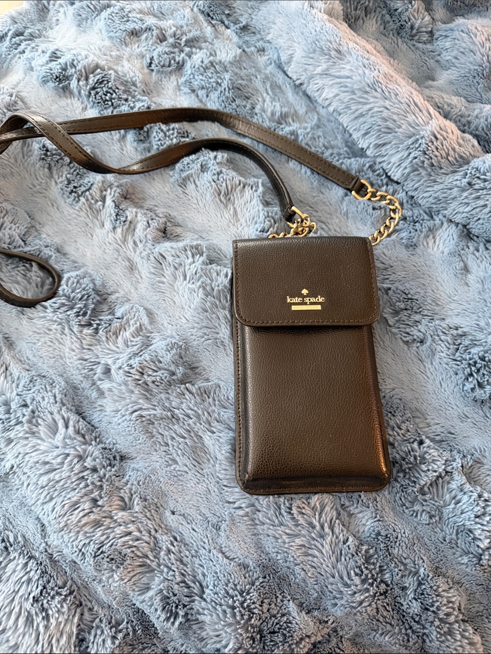 kate spade Black Leather Crossbody Phone Pouch with silver Chain